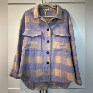 NWT Jodifl Purple Tan Plaid Shacket | Button Front Utility Jacket | Women’s Larg